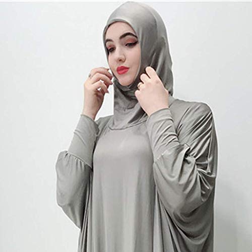 Women's Solid Muslim One-Piece Prayer Dress Abaya Kaftan with Hijab Full Length Dress - color: Gray