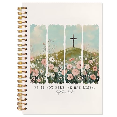 YTRGI Wildflower Christian Cross Journaling Notebook, Matthew 28:6 Bible Notebooks for Note Taking, Scripture Journals for Writing, Prayer Journal for Woman, Religious Spiral Notebook 5.5x8.3 Inch - color: 28:6