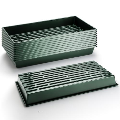 RooTrimmer 10 Pack 1020 Trays No Holes-Reusable Nursery Flats for 50/72 Cell Plug Tray, Heavy Duty Seed Starter Trays for Transplant, Seed Starting, Plant Propagation & Seed Germination (Dark Green) - size: TD542-10P-Dark Green