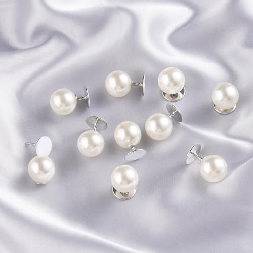 ZLMCUJE 10 Sets 12mm No Sew Pearl Buttons Anti-Exposure Fixed Brooches Pearl pins Removable Reusable for Clothes for Women - size: 12mm/0.47inch