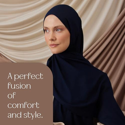 Modest Summer Woven Hijab | Premium Lightweight, Soft Touch Hijab for Women - color: Navy