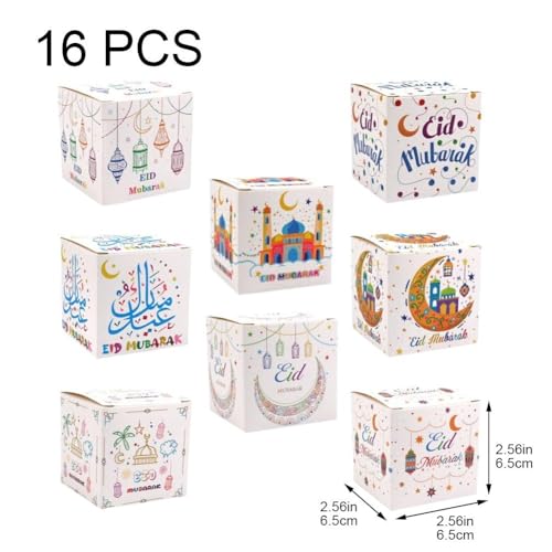 16 Pcs Eid Mubarak Candy Box Ramadan Gift Boxes Muslim Party Favor Boxes Paper Gift Box for Eid Islamic Party Decorations