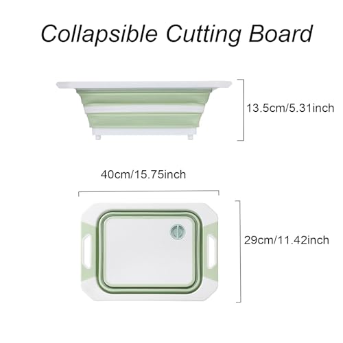 Camping Collapsible Cutting Board Dish Basin BBQ Prep Tub Camp Sink Dish Washing Station Multifunctional Storage Basket(Green white) - color: Green White