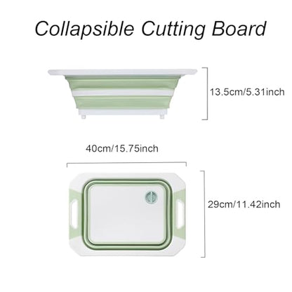 Camping Collapsible Cutting Board Dish Basin BBQ Prep Tub Camp Sink Dish Washing Station Multifunctional Storage Basket(Green white) - color: Green White