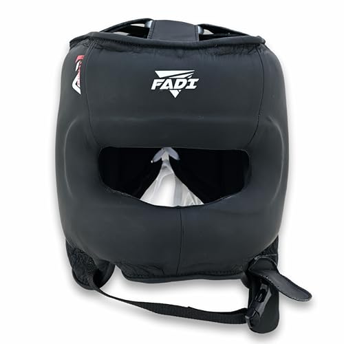 A1 Boxing Sparring Headgear – Face Saver Head Guard with Nose Protection, Cowhide Leather Boxing Headgear for MMA, Muay Thai & Kickboxing Training - color: Black, size: Small-Medium