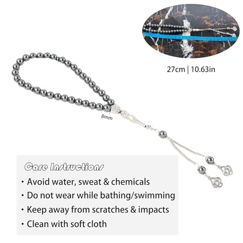 Islamic Prayer Beads 33 Beads Natural Shungite Stone Handmade Misbaha Tasbih for Dhikr, Quran, Misbaha, Muslim Gift Rosary - color: Black