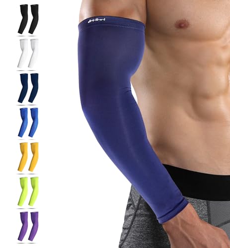 HiRui Arm Compression Sleeves for Men Women Youth, UV Protection 20-30mmHG Support Tattoo Cover, Breathable Moisture-Wicking - color: Navy Blue, size: X-Large (1 Pair)