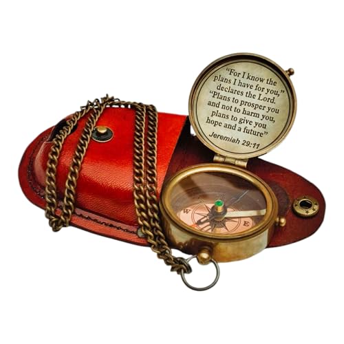 Engraved Brass Compass with Jeremiah 29:11 – ‘for I Know the Plans’ Scripture Gift – Christian Inspirational Gift for Boys, Girls, Men – Ideal for Baptism, Communion & Confirmation