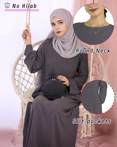 Solid Color Women Abaya Modest Muslim Prayer Robe Long Sleeve Dubai Maxi Dress Islamic Lightweight Dress - color: Dark Gray, size: Small