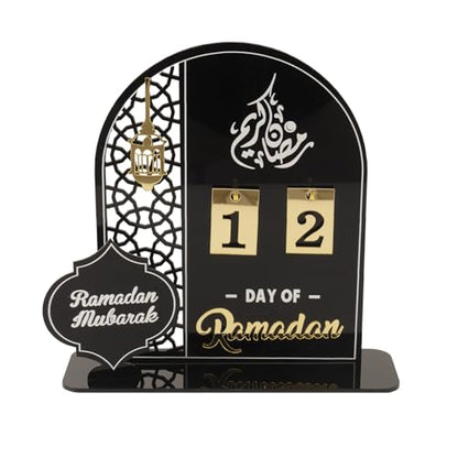 Acrylic Ramadan Countdown Calendar 2026, Black Eid Mubarak 30 Day Advent Calendar, Ramadans Decorations for Home, Indoor Islamic Table Stand Fireplace Office Desk Decor, Muslim Gifts for Kids