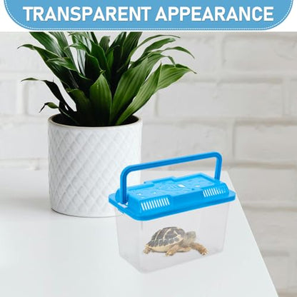 MERRYHAPY Portable Betta Fish Tank and Aquarium Breeding Box, Plastic Reptile Terrarium with Handle, Medium Blue Rectangular Turtle and Hamster Transport Case for Travel and Home Use