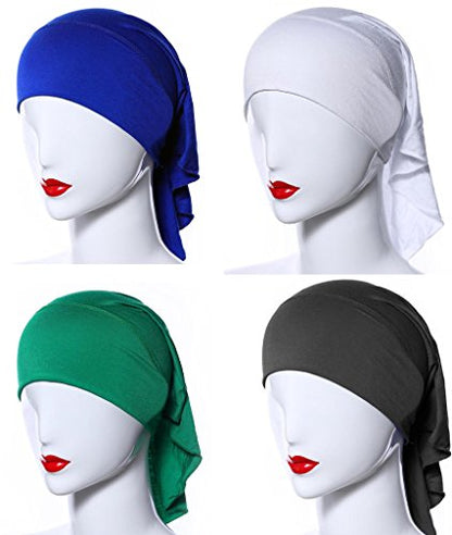 4 X Womens Muslim Mini Inner Hijab Caps Underscarf - color: Green+blue+gray+w