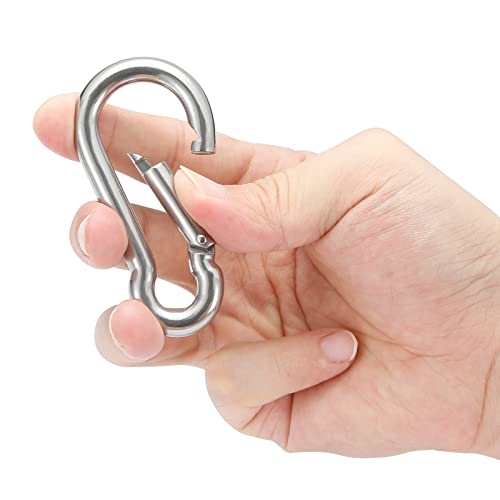Stainless Steel Spring Snap Hook Carabiner - 304 Stainless Steel Caribeener Clips, Set of 6 - color: Silver, size: 3.15 Inch