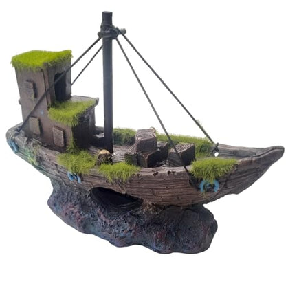 kathson Betta Fish Tank Shipwreck,Aquarium Sunken Ship Decorations Resin Sunken Boat with Cave Hideouts Fish Tank Shipwrecks Decor Saltwater Freshwater Aquarium Ornaments for Hiding Accessories - style: Sunken ship (B)