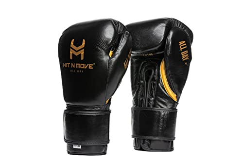 HIT N MOVE All Day Plus Weighted Boxing Gloves Men, Boxing Equipment, Heavy Bag Workout Gloves for Boxing, Training, Kickboxing, Muay Thai, MMA, 24 oz 1.5lbs - style: Velcro Closure BLACK