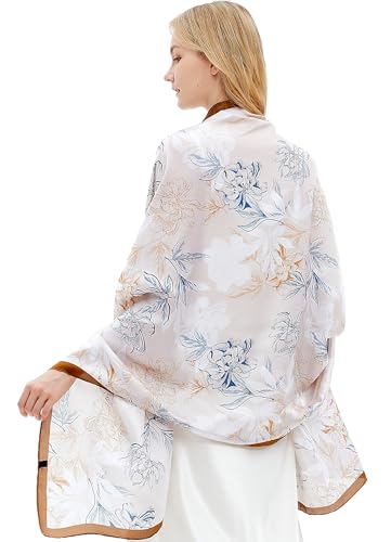 Women Silk Scarves Long Satin Lightweight Outdoor Shawl Wraps Printed Head Scarf 70''X35'' - color: 111-white/Yellow