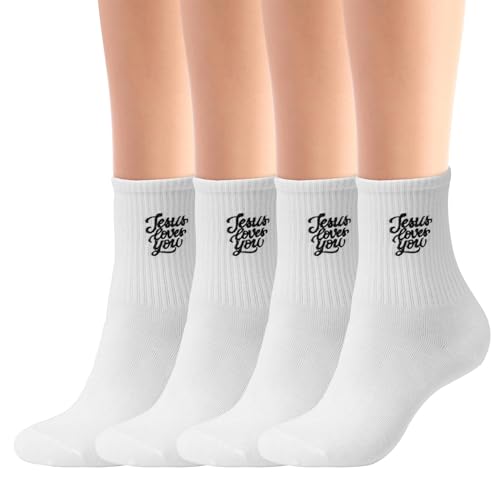 R HORSE 6 Pairs Religious Embroidered Socks - Anti Slip Cotton Socks with Bible Verse Christian Jesus Loves You Dress Sock for Teen Women Men Athletic Running Training Supplies Birthday Sports Gifts