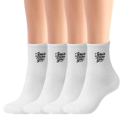 R HORSE 6 Pairs Religious Embroidered Socks - Anti Slip Cotton Socks with Bible Verse Christian Jesus Loves You Dress Sock for Teen Women Men Athletic Running Training Supplies Birthday Sports Gifts