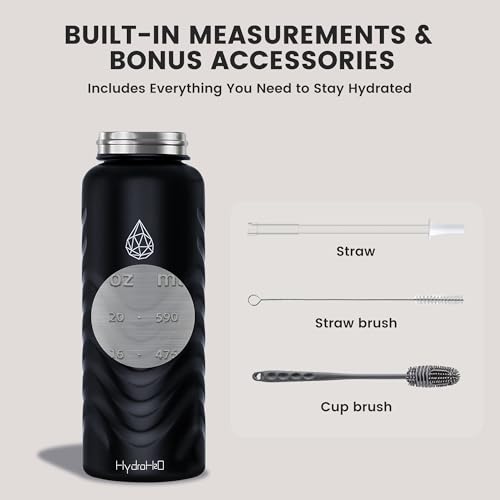 32oz Stainless Steel Insulated Water Bottle, 48H Cold & 24H Hot, Leak-Proof Wide Mouth Lids (Straw & Spout), BPA-Free Bottles, Mens Water Bottle for Gym, Hiking, Travel - Black - color: Black, size: 32 Ounces