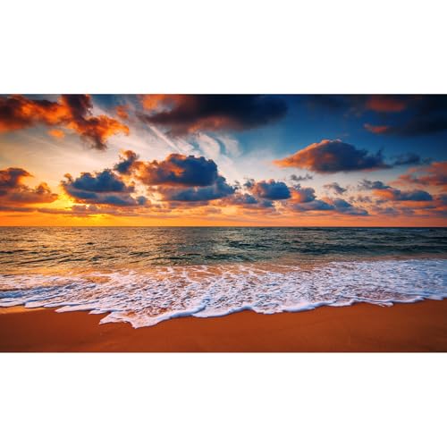 Sunset Seashore Aquarium Background Cloudscape Over the Sea Fish Tank Background Sunrise Seacoast Beach Reptile Tank Backgrounds Sea Waves Ocean Beach Tropical Island Reptile Tank Backgrounds 24x12in - color: Dark Orange, size: 24(W)x12(H)inches/ 60(W)*30