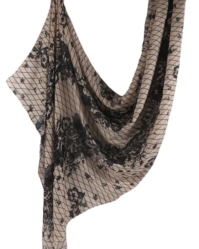 ZGMYC Watercolour Floral Printed Hijab Scarf for Women Soft Modal Cotton Instant Hijab Head Wraps Shawls Long Scarves - color: Khaki & Black Lace