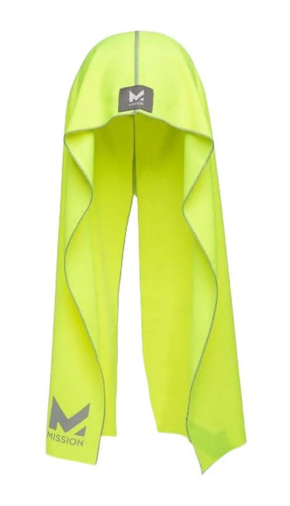 MISSION Cooling Hoodie Towel, Evaporative Cool Technology, Cools Instantly When Wet, UPF 50 Sun Protection, Contours Your Head to Stay in Place, Great for Sports, Fitness, Gym - color: Hi Vis Yellow