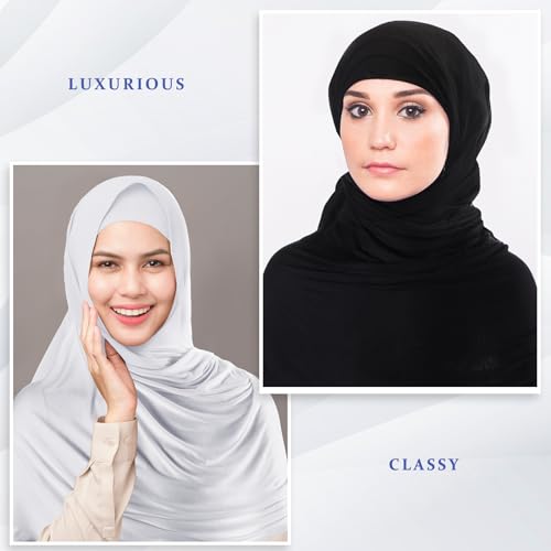 Handepo 2 Pcs Instant Hijab Jersey Hijab for Women Muslim Head Scarf Soft Lightweight Long Stretch Scarf Shawl Wrap - color: Black, White