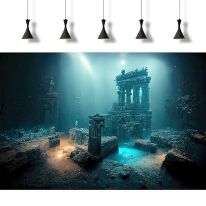 Fantasy Lost Underwater City Aquarium Background Misty Ancient Temple Stone Columns Fish Tank Background Under Water Magical Foggy Ruined Atlantis Buildings Reptile Tank Enclosure Backgrounds 30x18in - color: Light Blue, size: 30(W)x18(H)inches/ 75(W)*45c