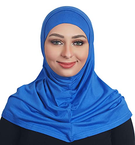 AL AMIRA Hijab Set – Modest 2 Piece Pull-On Headscarf for Women | Soft Cotton Undercap & Scarf Combo for Prayer or Daily Wear - color: Royal Blue