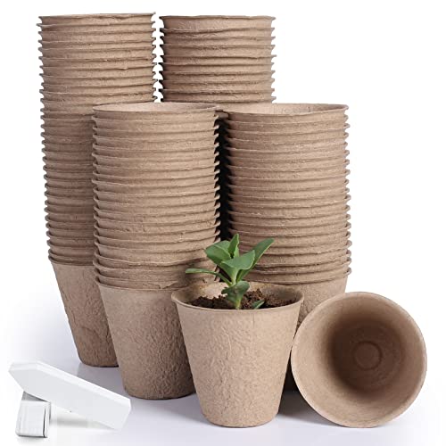 100-Pack 3.15 Inch Peat Pots for Seedling with 100 Pcs Plant Labels,Outdoor Garden Germination Nursery Pots,Biodegradable Seed Starter Pots Kits - style: 100P
