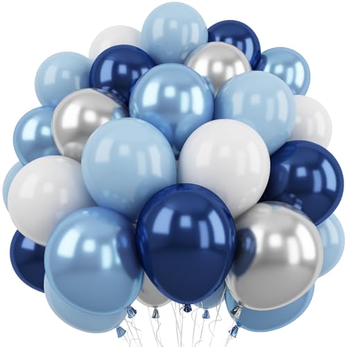 Navy Blue Silver Balloons, 50 Packs 12 Inch Dark Blue Latex Balloons - color: Navy Blue White Silver