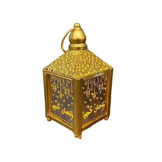 2 Piece Ramadan Lanterns | Gold Lanterns for Home Decoration Glass Mirrored Decorative with Battery Operated Lanterns for Eid, Hajj, Islam New Year Muslim Festival Ramzan Mubarak