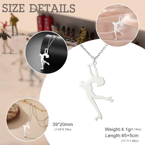 Dreamtimes Ice Skater Necklace Skating Charm Sports Pendant Necklace Ice Skating Sport Pendant Necklace Inspirational Jewelry for Women Skate Lover - color: Silver-4