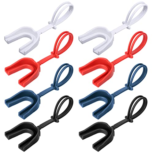 8 Pieces Strapped Mouth Guard Sports Mouthguard with Strap Soft Football Mouthpiece for Adults Youth Basketball Boxing MMA Lacrosse Hockey Wrestling (Red, White, Black, Dark Blue) - color: Red, White, Black, Dark Blue
