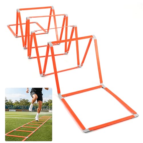 10 Rung Agility Ladder, Multi-Use Speed Training Ladder Foldable Agility Hurdles, Portable Orange Hurdles for Soccer Football Basketball Track Indoor Outdoor
