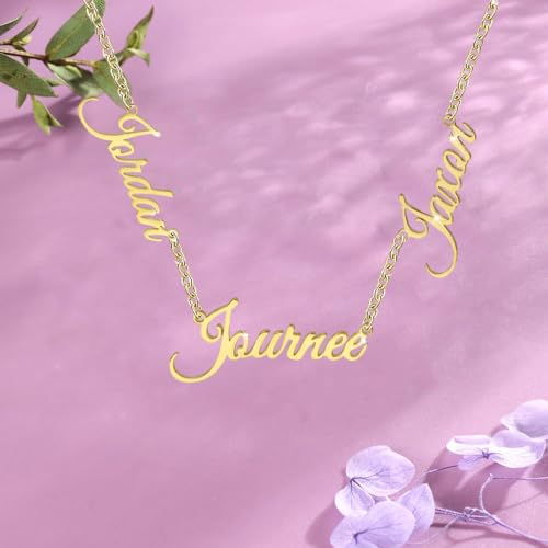 10K/14K/18K Solid Gold Name Plate Necklace,Real Gold Customized Name Necklace with Birthstone for Women,Personalized 1-4 Nameplates Necklaces Birthday for Her Girls - color: Style 8:3 name