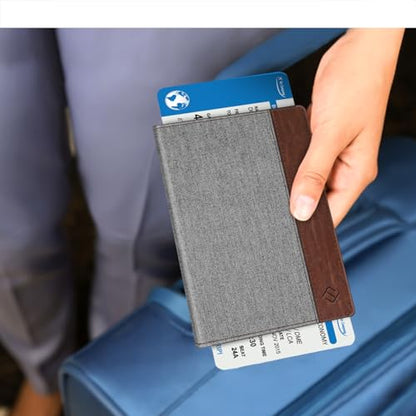 FINTIE Passport Holder, Slim Travel Wallet RFID Blocking Card Case Cover - color: Denim Grey