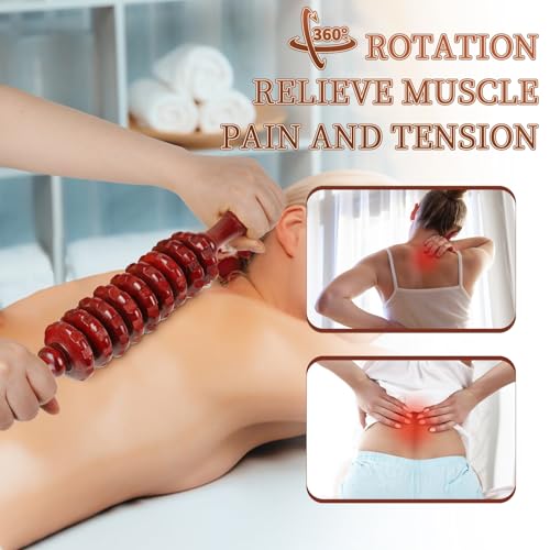 Liitrton 다리용 수동 나무 마사지 롤러 스틱, 바디 롤러, 레드 | 유발점 완화, 통증 근육 회복을 위한 목재 테라피 마사지 도구 - color: 레드 스트레이트 9륜