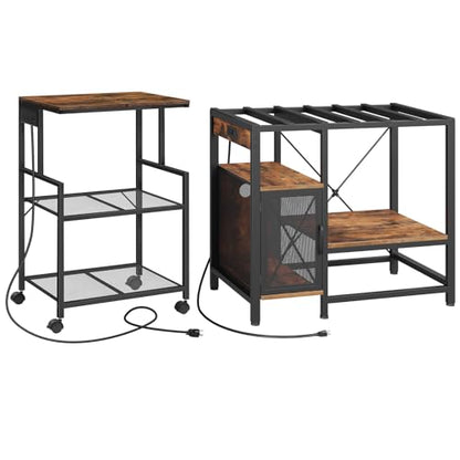 MAHANCRIS Mobile Printer Stand and Fish Tank Stand Bundle, 3-Tier Industrial Printer Cart with Power Outlets and 2 USB Ports, 40-50 Gallon Aquarium Stand with Storage Cabinet, PTHR78E01-FTHR50E01