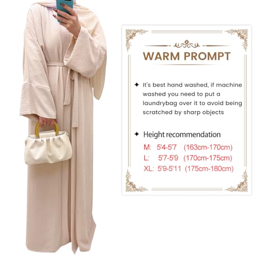 2PCS Women's Muslim Dresses Abaya Islamic Dubai Prayer Dress Robe Long Cardigan Maxi Dress - color: Beige, size: X-Large