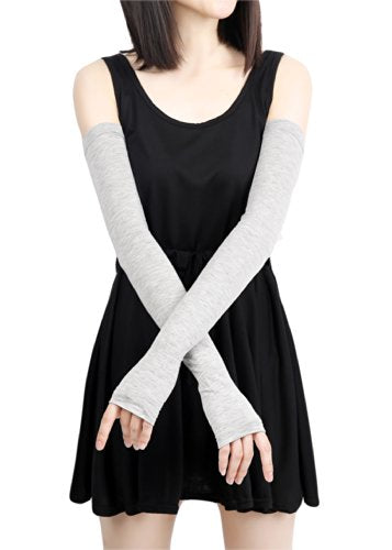 V28 Women Stretchy Long Sleeve Fingerless Gloves - color: Grey