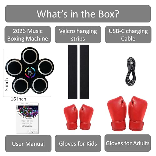 2026 Music Boxing Machine, Smart Bluetooth Interactive Punching Trainer with Boxing Gloves, Large Size Wall Mounted Electronic Boxing Target for Adult Kids, for Home,Office and Gym