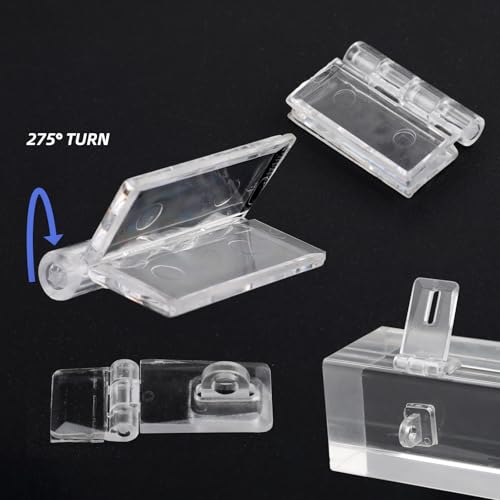 15 Pcs Acrylic Hinges and Self-Adhesive Latch Buckles Kit,Transparent Plastic Adhesive Hinge for Aquarium Lid,Crafts Display Stand, DIY Clear Container,Acrylic Box,Cabinets,No-Drill Installation