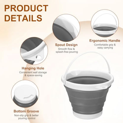 uxcell Collapsible Bucket, 0.8 Gallon (3L) Small Foldable Bucket, Portable Water Pail Round Tub Cleaning Tools with Handle for RV Camping Household Garden Fishing Car Wash, Gray - color: Gray