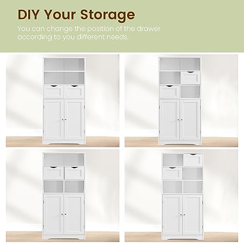 Iwell Tall Bathroom Cabinet, Storage Cabinet with Adjustable Shelves, Bathroom Storage Cabinet for Living Room, Dining Room, Entryway, White - color: White, 2 Drawers