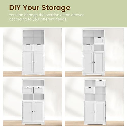 Iwell Tall Bathroom Cabinet, Storage Cabinet with Adjustable Shelves, Bathroom Storage Cabinet for Living Room, Dining Room, Entryway, White - color: White, 2 Drawers