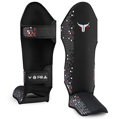 Mytra Fusion Shin Guards MMA, Muay Thai Shin Guards – Shin Instep Protection for Kickboxing, Training, BJJ, Sparring, Boxing Gear and Martial Arts - color: Black, size: Medium
