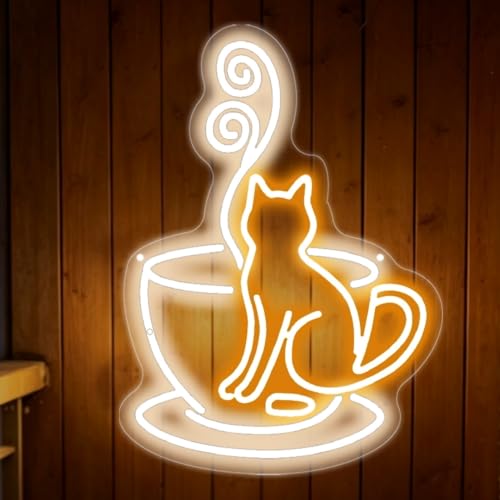 Coffee Cat Neon Sign Cute Cafe Bakery Kitchen Wall Decor -16.8"x12.2" - color: Cat in Coffee