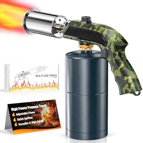 Powerful Grill & Cooking Propane Torch With a Safety Lock, Sous Vide, Welding Torch, Adjustable Wood Torch Burner for Searing Steak, BBQ, Campfire Starter,Army Green(Tank Not Included) - color: Green
