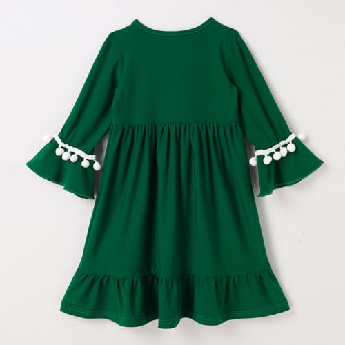 ODIZLI Toddler Baby Girls Hijab Dresses 2pcs Muslim Abaya Dresses for Girls Middle East Modest Outfits - color: Dark Green Pom-poms, size: 18-24 Months